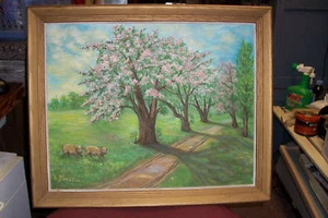 L Yorston Signed Painting Of A Park Scene With Two Dogs - Picture 1 of 3