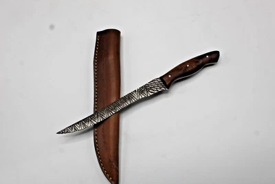 FACA DE COZINHA FEITA À MÃO AÇO DAMASCO FULL TANG CHEF CABO DE MADEIRA DE NOGUEIRA - Imagem 1 de 4