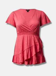 Torrid Cotton Modal Surplice Faux Wrap Top Pink Plus Size 4 4X 26 #B91546 - Picture 1 of 4