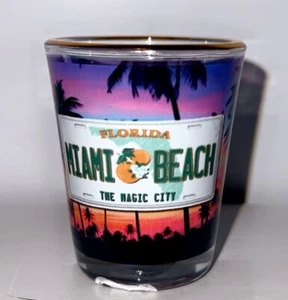 Vintage USA Miami Beach Florida Shot Glass History The Magic City - Picture 1 of 1