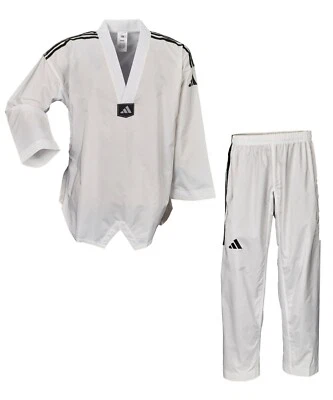 Taekwondoanzug adidas adi Fighter Eco mit Streifen, weißes Revers - Bild 1 von 4