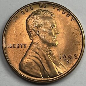 PARTING OUT LOT! HIGH GRADE GEM RED BU 1948-S LINCOLN WHEAT CENT. GEM COIN!