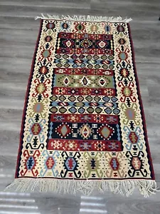 Vintage Turkish Handmade Kilim Rug, Handmade Multi color Flat Weave 42” x 68” - Picture 1 of 2