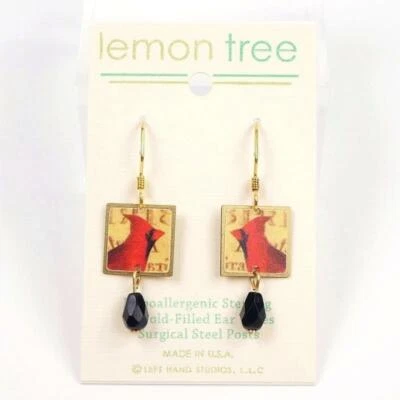 Pendientes Limón Rojo Estampado Cardenal Latón Cuadrado Negro Cuentas Hechos a Mano 4857 Foto 1 de 4