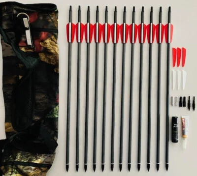 EK ARCHERY RESEARCH SET: 12 Carbonbolzen 15,5" SIEGE 300 Armbrustbolzen + Köcher Zubehör Ek Archery