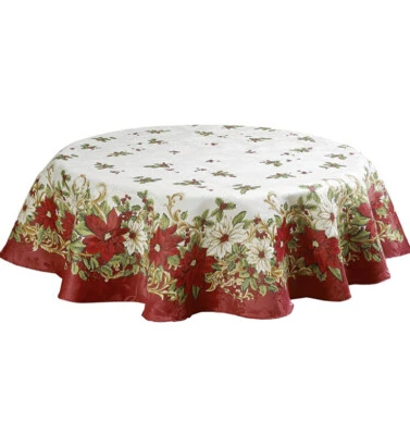Violet Linen European Seasonal Blossom Holiday Tablecloth 70 in Round, New - Image 1 of 4
