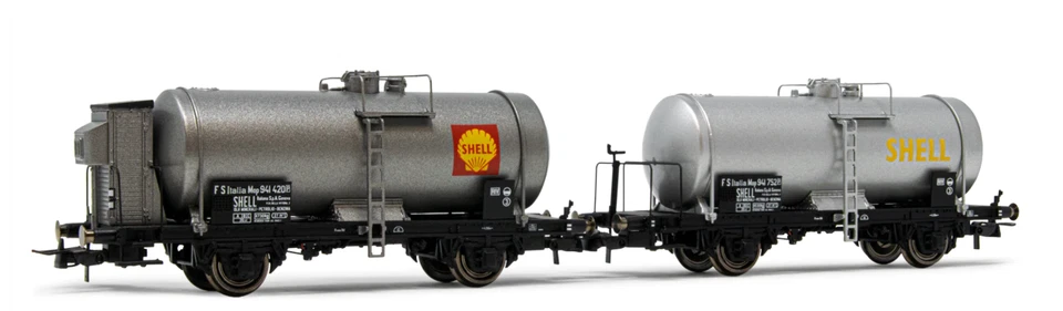 Rivarossi HO HR6518 FS 2-unit pack 2-axles tank wagons big tank silver Shell p3 - Image 1 of 1