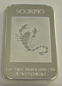 Zodiaco Escorpio vintage 1 oz troy Barra de plata a prueba fina .999 - como nueva nacional - Imagen 1 de 2