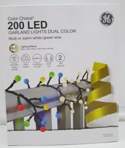 GE Color Choice 200 LED Garland Lights Dual Color Multi or Warm White - Picture 1 of 3