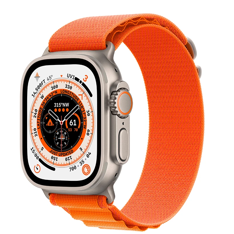 Apple Watch Ultra 49mm Titanium Case with Orange Alpine Loop, Medium (GPS + Cellular) (MQEU3LL/A)