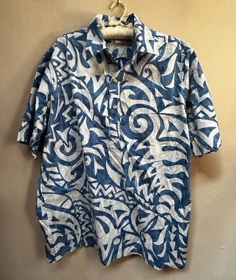 Camisa Pullover Hawaiana Grande Informal Go Barefoot Para Hombre Azul Blanco Manga Corta Foto 1 de 4