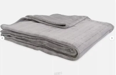 Serta Damask Stripe Plush Blanket Full/Queen 90"x90" Gray FullQueen - Image 1 of 3