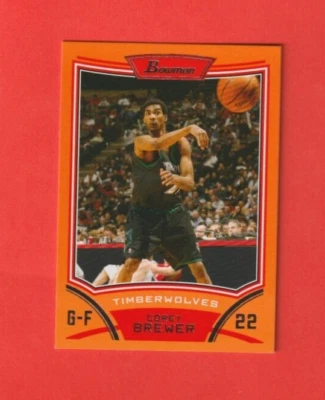 2008-09 年 Bowman ORANGE # 17 科里·布鲁尔明尼苏达 TIMBERWOLVES 085/299 — 第 1/2 张图片