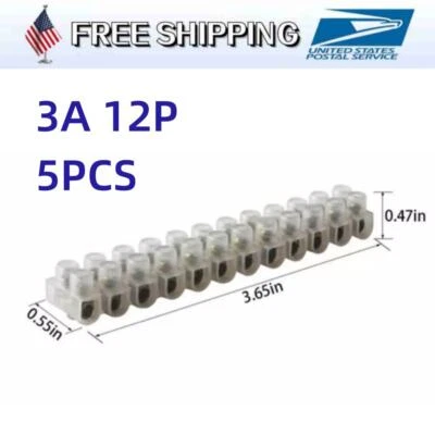 5PCS Dual Row 12 Positions 3A Screw Terminal Electric Barrier Strip Block - Image 1 of 2