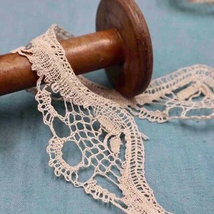 Antique French Linen Bobbin Lace Trim Vintage Handmade French Lace Craft Supply - Picture 1 of 7