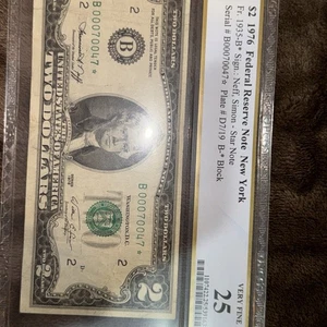 $2 1976 Federal Reserve Note New York Star Note #00070047 VF25 - Picture 1 of 5
