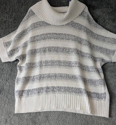 Suéter para mujer 3X AGB blanco plata rayas manga corta pulóver talla grande Foto 1 de 4