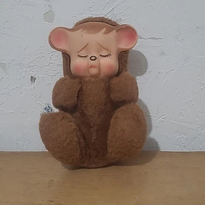 Knickerbocker Schmollender Unterscheidungsbär Plüsch Vinyl Gummi Gesicht 1950er Vintage 6 Zoll - Bild 1 von 4