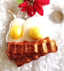 Christmas Ornaments GLASS BACON & EGGS Old World Christmas OWC 3.75" - Picture 1 of 4