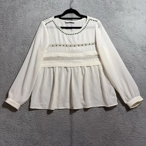 ZARA Damen Top transparent Bauern Cottagecore Boho Langarm Perlen Gr. M - Bild 1 von 9