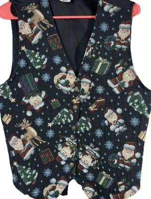 复古 Bobbie Brooks 圣诞圣诞老人挂毯背心女式大号假日 — 第 1/4 张图片