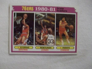 1981-82 TOPPS # 59 PHILADELPHIA 76ers TEAM LEADERS w/ JULIUS ""DR J"" ERVING - Picture 1 of 2