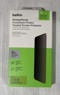 Belkin ScreenForce InvisiGlass Privacy Screen Protector iPhone 16+/15+/14 ProMax - Image 1 of 2
