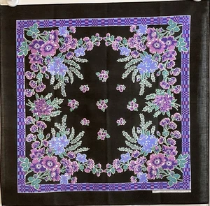 VTG Wamcraft Purple Wildflowers Checkered Border Bandana Hankerchief  21"x21" - Picture 1 of 6