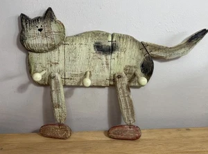 Cat Design Rustic Vintage Handmade Wooden Coat/Scarf Rack Hanger 3 Hook Holder - Picture 1 of 16