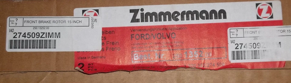 Front Disc Brake Rotor (Pair) - Zimmermann 274509 - Image 1 of 1