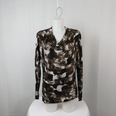 Top Simply Vera Wang Manga Larga Capucha Cuello Tie-Dye Estampado Marrón XS #1494 Foto 1 de 4