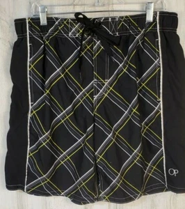 Costume da bagno uomo Ocean Pacific OP foderato in rete pantaloncino L nero bianco verde lime grigio - Foto 1 di 5
