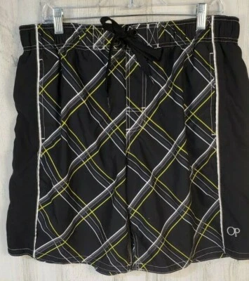 Ocean Pacific OP мужчин сетки с подкладкой плавки шорты L черный белый лайм зеленый серый - Изображение 1 из 4