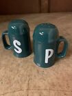 Vintage Green Range Top ?S And P? Salt And Pepper Shakers With Handles - Ceramic