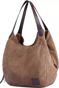 Women Canvas Hobo Purse Multi Pocket Handbags Shoulder Bags Totes Purses - Picture 1 of 7