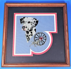 completed framed CROSS STITCH DALMATIAN DOG  - Picture 1 of 3