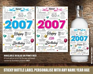 2007 18th PERSONALISED GIN VODKA WINE bottle label birthday Son Daughter 151 - Picture 1 of 6