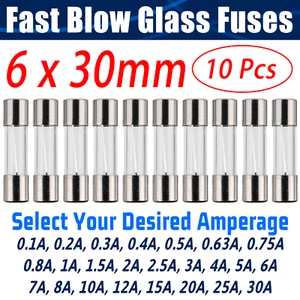 10Pcs Glass Tube Fuse 6 x 30mm Fast Blow 250V / Select From 0.1A to 30A amp - Picture 1 of 27