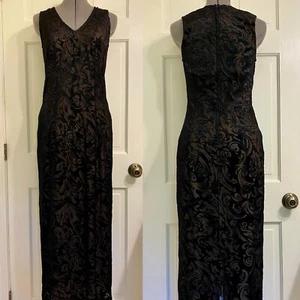 Vintage Zoe California ärmelloses Maxi Etuikleid schwarz Burnout Samt gefüttert Gr. S - Bild 1 von 21