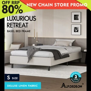 ALFORDSON Bed Frame Single Size Mattress Base Foundation Beige Fabric BASEL - Picture 1 of 12