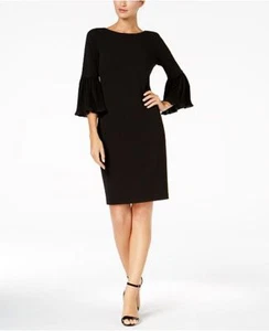 Calvin Klein Pleated Bell Sleeve Black Sz 6 Dress New $195 - Picture 1 of 1