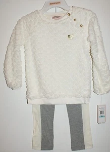 Juicy Couture Girls 2 pc Faux Fur Hearts Top With Colorblock Pant Grey Set 6 NWT - Picture 1 of 4