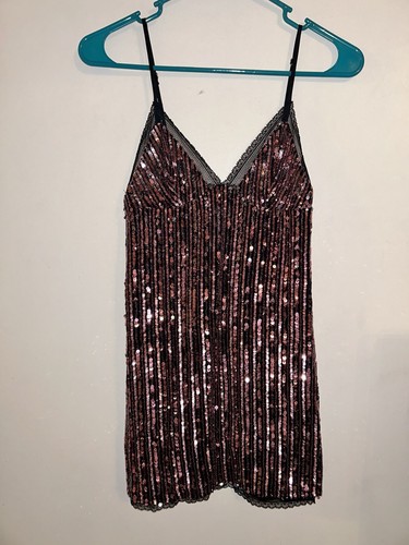 UNDERCOVER Victoria’s Secret abito nero slip lingerie con paillettes rosa zip laterale pizzo XS