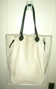Vera Pelle Tote Handbag Purse & Pouch Off White, Black Straps & Side Zippers - Bild 1 von 6