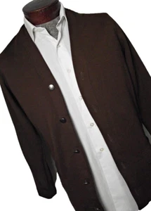 FANTASTIC Vtg 1960s Pennys Towncraft Mens Double Knit Cardigan Sweater Brown Med - Picture 1 of 9
