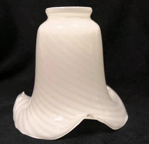 Vtg 2-1/4" Fitter Art Glass Opalescent White Swirl Lamp Shade Ruffle Tulip 6” - Picture 1 of 5