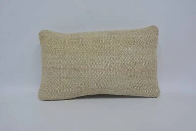 Pillow, Vintage Kilim Throw Pillow, 12"x20" Beige Cushion, Throw Kilim Pillow - Image 1 of 4
