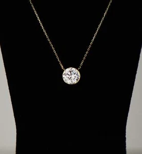 2ct Round Solitaire Pendant Necklace Bezel Set Chain 14K Yellow/White/Rose Gold - Picture 1 of 14
