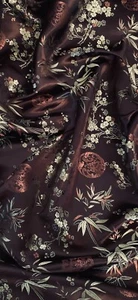 Dunkelbraun Medaillon Blüte Blume chinesischer Brokat Stoff 45" PREIS PRO METER - Bild 1 von 2