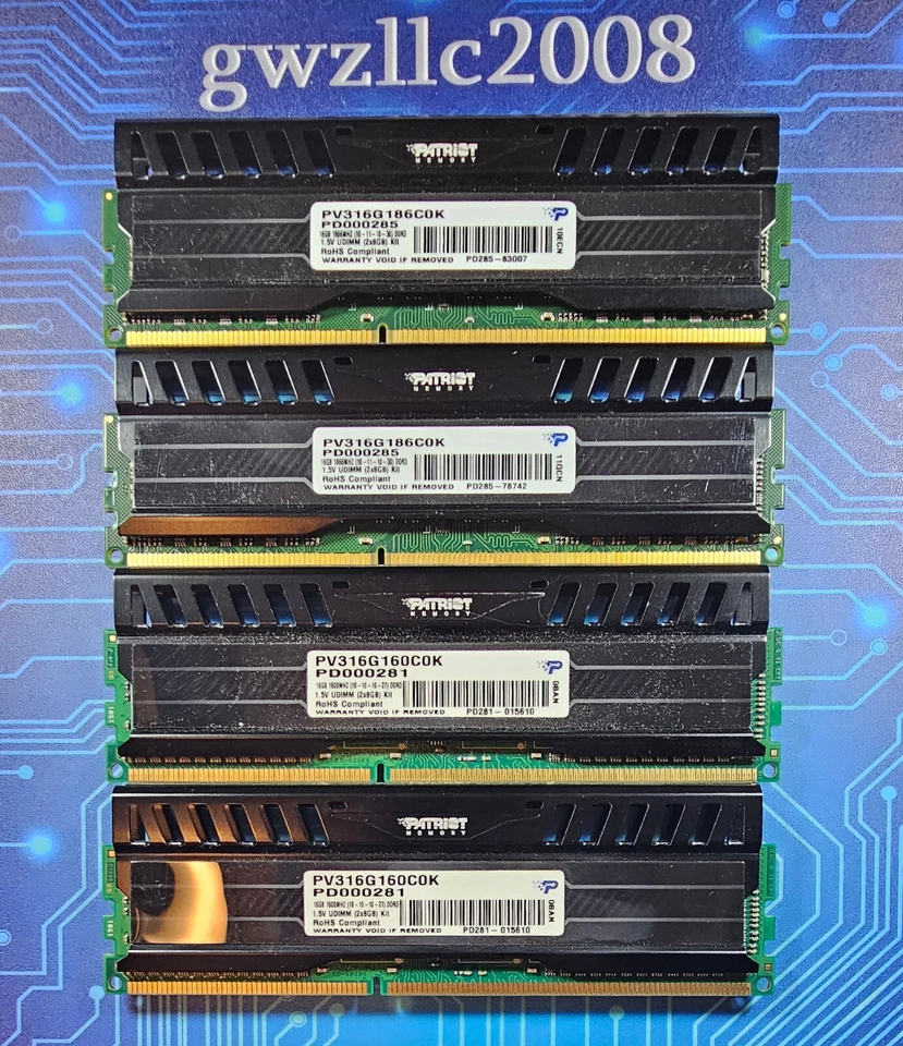 32GB (4x8GB) PC3-14900U DDR3-1866MHz 2Rx8 Non-ECC Patriot PV316G186C0K - Image 1 of 2